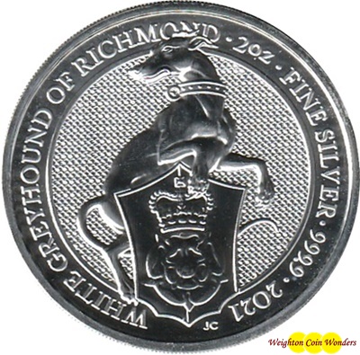 2021 2oz Silver Queen's Beast - THE WHITE GREYHOUND